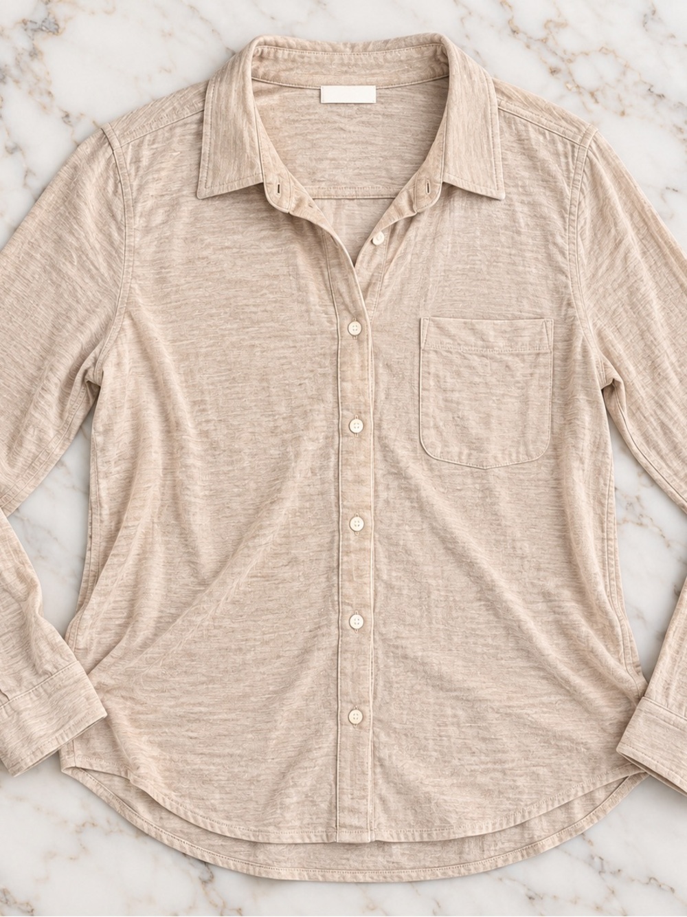 Thread & Supply Neutral Beige Button-Down Pocket Shirt